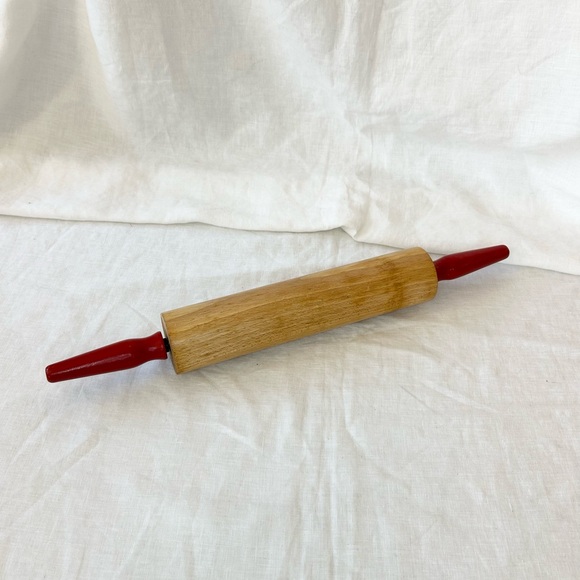 Vintage Farmhouse Wooden Rolling Pin Red Painted Handles - Picture 4 of 10